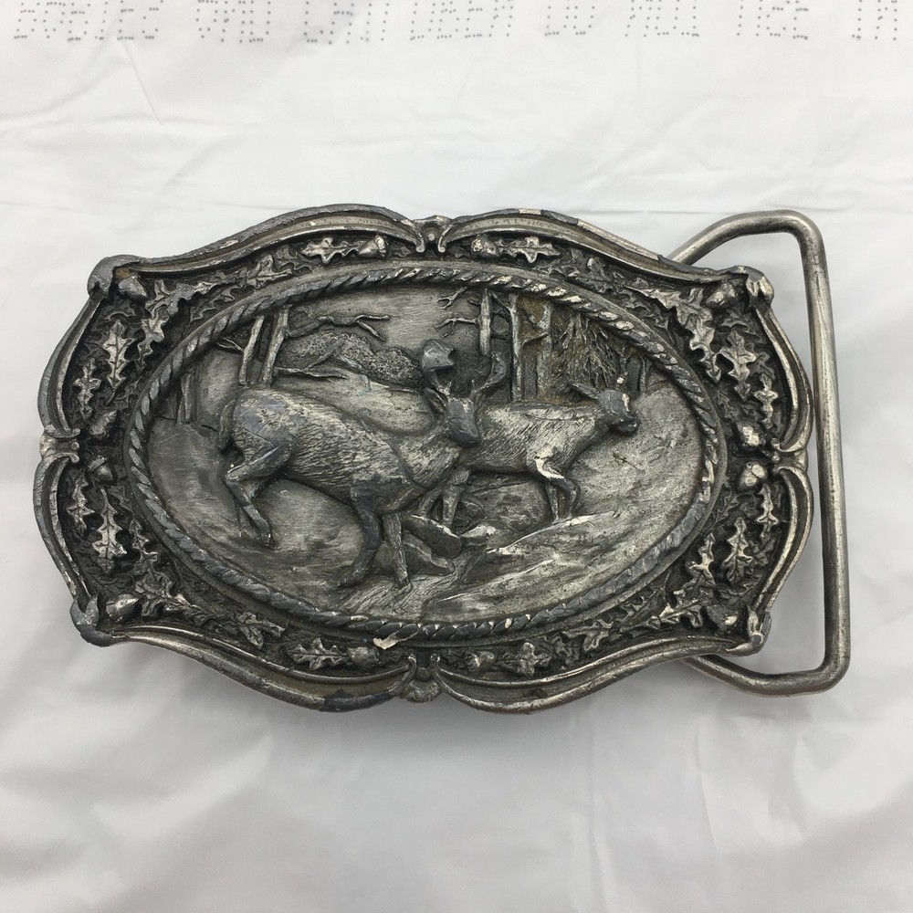 Bergamot Brass Works 1985 2 Deer 3&Prime; Belt Buckle Vintage Made In U.S.A.