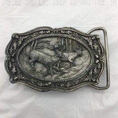 Bergamot Brass Works 1985 2 Deer 3&Prime; Belt Buckle Vintage Made In U.S.A.
