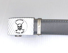 Golf Belt Leather w/Ratchet Buckle Removable Ball Marker Skull Reaper Light Gray