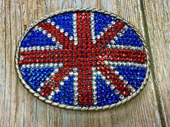 Union Jack UK British Flag Bling 80&rsquo;s Belt Buckle – Missing Rhinestone