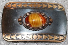 Belt Buckle Polished Brown Stone 3 1/4&Prime; x 2&Prime;
