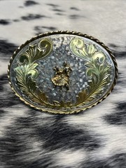Men&rsquo;s W USA Square-Dancing Western 2-Tone Oval Belt Buckle (RF1064)