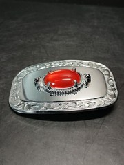 Western Red Stone Silver Belt Buckle