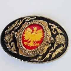 Vintage Polish Plate Style Steel Belt Buckle Austrian Slavic Eagle Gold Heraldic