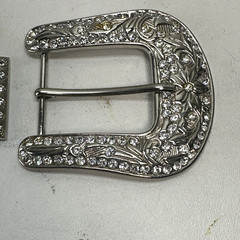 Laly Design Buckle 6 Pc Set Silver Tone Metal Rhinostone Fleur de Lis Tip
