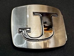 Custom Initial Letter J Silver Tone Outlined Reflective Men Women Belt Buckle