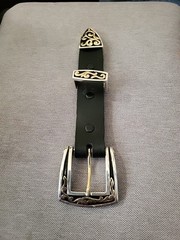 Kokopelli Belt Buckle in 14K Gold and .925 Sterling Silver on Black Leather