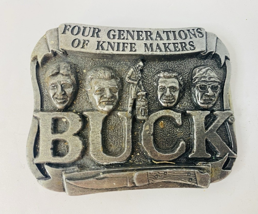 Buck Knives Metal Belt Buckle, Four Generations of Knife Makers