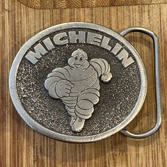 VINTAGE 80’s Michelin Man Tire Belt Buckle Made In USA, Great American Buckle Co