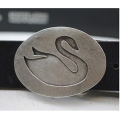 Modernist Swan Belt Buckle Oval Shape in Antique Silver for Belts