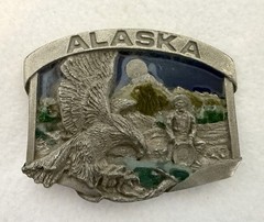 Siskiyou Alaska Eagle Scenic Silver/Blue/Green Metal Belt Buckle 1.5&Prime; J-23
