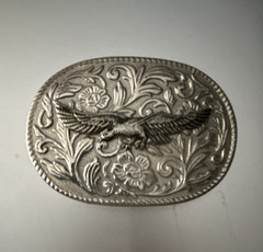 Men&rsquo;s Silver Tone Oval Western Belt Buckle Engraved Eagle Floral Fits 1.5&Prime;