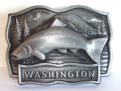 Fishing Belt Buckle Washington Metal Pewter Colored Century Made In Canada