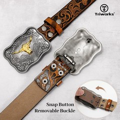 TRIWORKS Men&rsquo;s Western leather belt Cowboy Fit Size 47&Prime;-50&Prime;, Black/Brown
