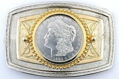 Silver Gold Color 1921 Morgan Silver Dollar Rectangle Frame Belt Buckle EPBB148