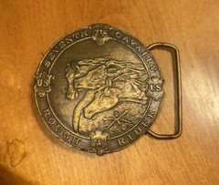 Vintage 1970s Brass Seventh Cavalry Rough Rider Belt Buckle