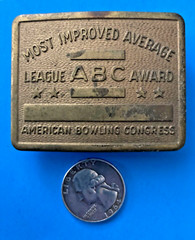 SOLID BRASS ABC Award Most Improved Average Belt Buckle American Bowling Congres