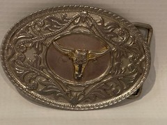Texas Longhorn Silver & Gold Tone Oval Belt Buckle 2&Prime; x 3&Prime;