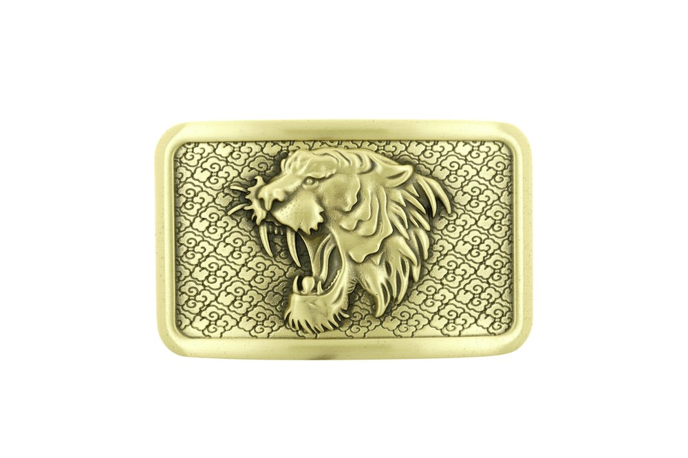 Tiger Head Rectangle Solid Brass Metal Belt Buckle