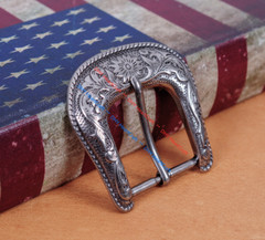HEAVY DUTY COWBOY WESTERN FLORAL ENGRAVED ANTIQUE SILVER BELT BUCKLE SET 1-1/2&Prime;