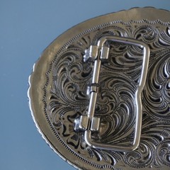 Two Tone Cross Belt Buckle Oval Silver Gold Floral Filigree Western