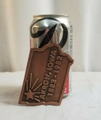 Hit Line AKRON Iowa Centennial 1882-1982 Brass Advertising Belt Buckle