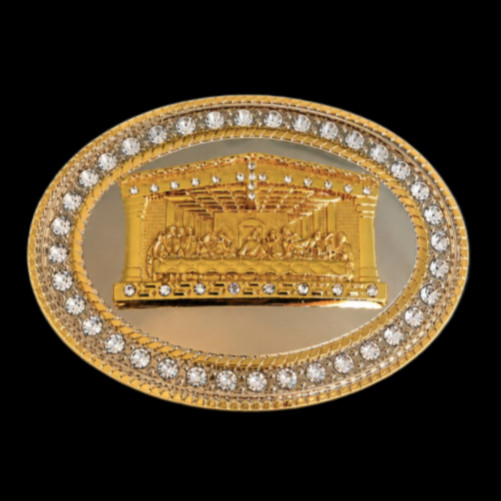 Bling Rhinestones Jesus Last Supper Gold Chrome Belt Buckle Buckles
