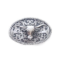 Vintage Silver Plated Longhorn Bull Cowboy Cowgirl Western Oval Belt Buckle