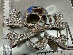 Skull and Crossbones – Clear Rhinestone Covered Cutout Gothic Punk Belt Buckle