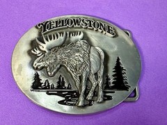 YELLOWSTONE National Park Moose Elk Wildlife Scene Silver Color Belt Buckle