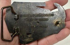 1982 Builder Carpenter Tradesman Brass Belt Buckle Hammer Ruler Level Baron 6300