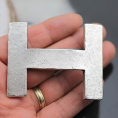 H Belt Buckle Smooth Silver Tone Classic Sporty Metal Buckle