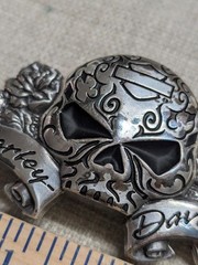 vintage Y2K belt buckle HARLEY DAVIDSON chrome metal SKULL motorcycle WESTERN