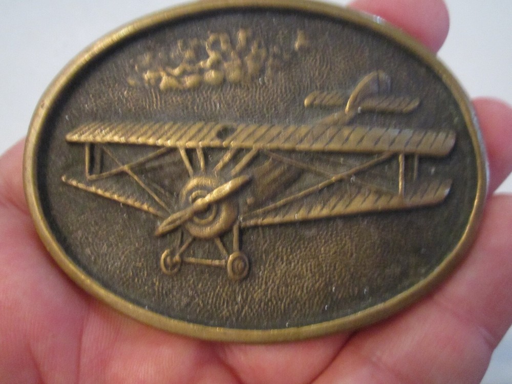 1978 SINGLE PROPELLER PLANE BELT BUCKLE – 3 1/4&Prime; X 2 1/2&Prime; – HEAVY – BRASS GW10