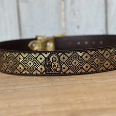 Genuine Laser Cut Leather San Judas Western Belt with Removable Buckle – Gold