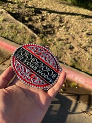 Western Buckle Silver Black Red Cowboy 4×3 for 2 » Hooey Buckle Hebilla Vaquero