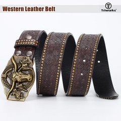 TRIWORKS Western Leather Belt for Men Cowboy Cowgirl Fit Size 38&Prime;-41&Prime;, Coffee