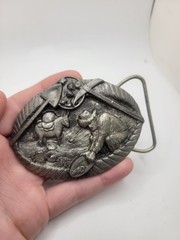 1980&rsquo;s Gold Miner Panning Pewter Silver Tone Belt Buckle Buckles Of America
