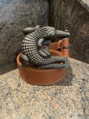 Huge Kieselstein- Cord Sterling Alligator Buckle With Brown Leather Belt Size 3
