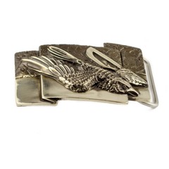 Sculptural german silver belt buckle « Free bird », german silver buckle Hawk