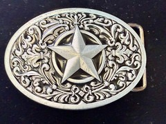Centered Lone Star Fleur De Lis Design Swirl Silver & Balck Color Belt Buckle