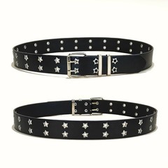 Retro Square Rivet Belt Three Row Buckle Punk Rock Waistband