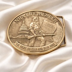 Vtg Solid Brass NRA Life Member Belt Buckle The Right To Keep And Bear Arms