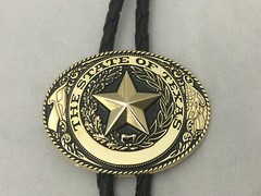 3 piece box set Great Seal of Texas Buckle Belt Buckle, Bolo & Key Ring Gold