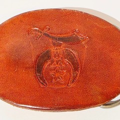 Vintage Shriners Tooled Leather Masonic Belt Buckle Masons Temple Brown