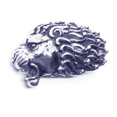 Lion Angry Head Curly Designed Hair Sterling Silver Belt Buckle
