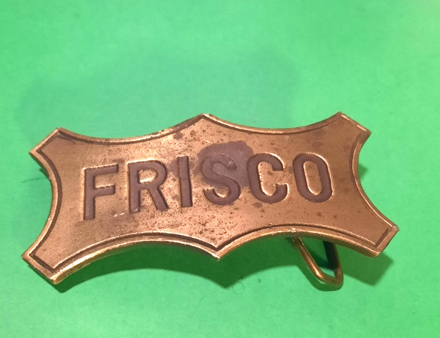 Vintage 1974 Frisco Railroad Belt Buckle Lewis Buckle Co Chicago Brass Frisco