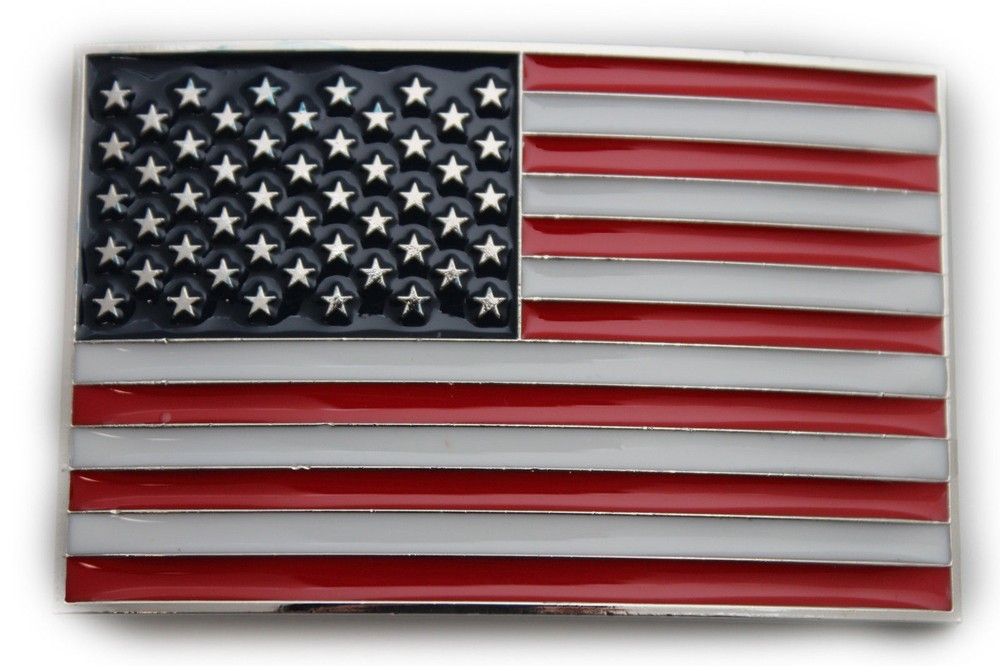 Men Women Belt Buckle Metal Silver United State America USA Flag 4th July Style