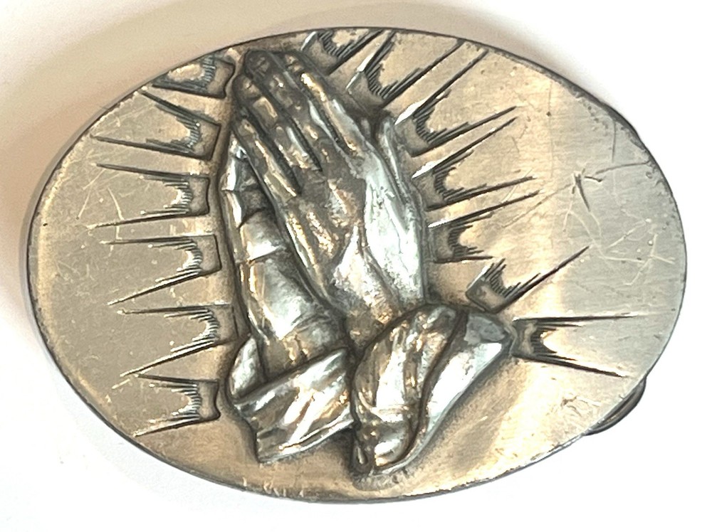 Praying Hands Belt Buckle Great American Products 2005 Silver Tone Western 4768