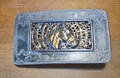 Vintage Nickel Silver & Filagree Horse Head Belt Buckle Small Size Takes 1.75&Prime;